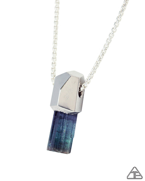 Large Indicolite Tourmaline Palladium Crystal Talisman Pendant