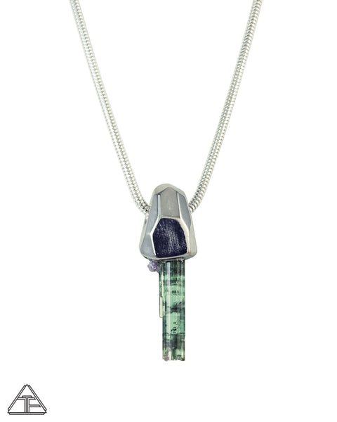 Cruzeiro Tourmaline with Lepidolite Palladium Crystal Talisman Pendant