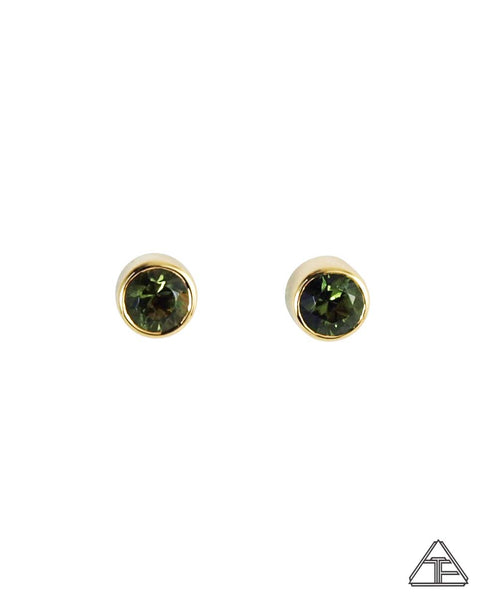 Studs: Moldavite 18k Yellow Gold Earrings