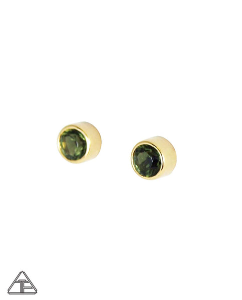 Studs: Moldavite 18k Yellow Gold Earrings