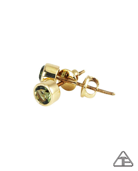Studs: Moldavite 18k Yellow Gold Earrings