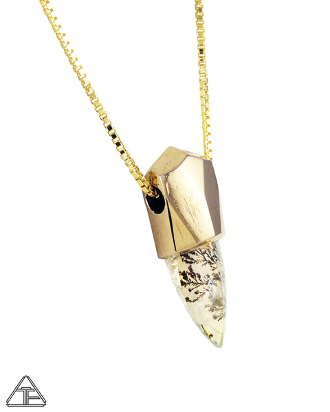 Dendritic Quartz 14k Yellow Gold Crystal Talisman Pendant