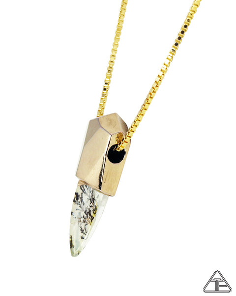 Dendritic Quartz 14k Yellow Gold Crystal Talisman Pendant