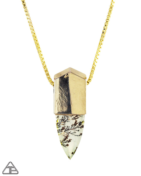 Dendritic Quartz 14k Yellow Gold Crystal Talisman Pendant