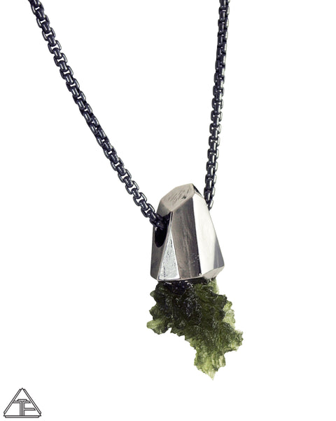 Moldavite Black Rhodium Crystal Talisman Pendant