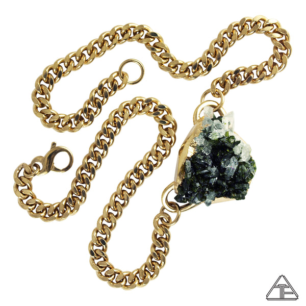 Quartz With Epidote Cluster 14k Yellow Gold Crystal Talisman Choker