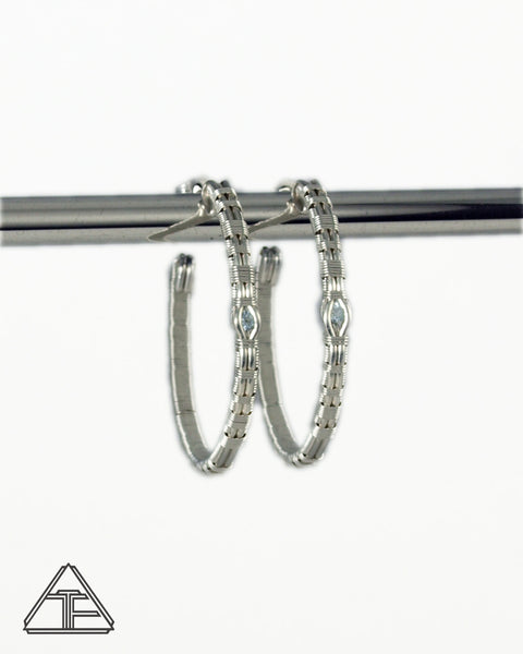 Aquamarine Silver Wire Wrap Hoop Earrings