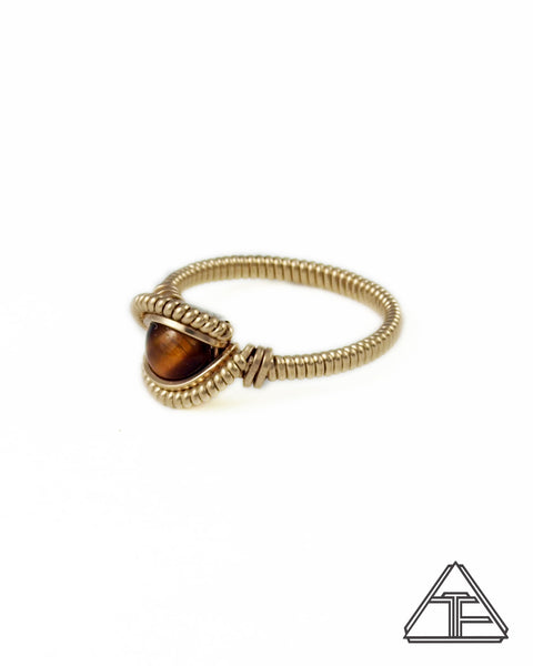 Size 6 - Tigers Eye Yellow Gold Wire Wrapped Ring
