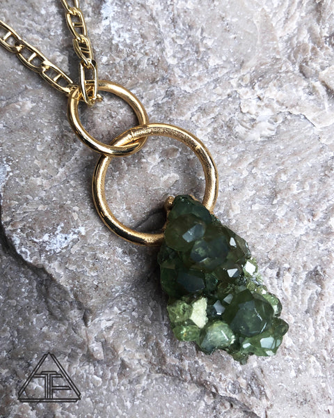 Demantoid Garnet Cluster Yellow Gold Crystal Talisman Pendant