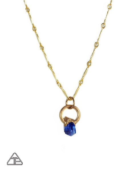 Tanzanite Yellow Gold Tiny Crystal Talisman Pendant