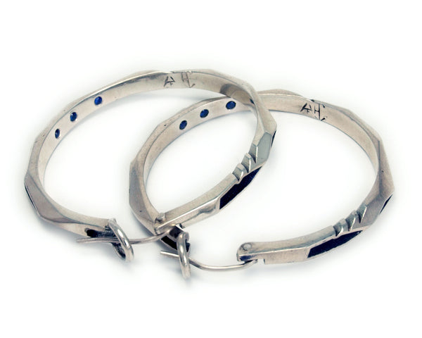 Blue Sapphire Sterling Silver Lattice Series Hoops Collab