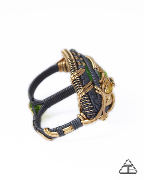 Size 9.5 and 10.5 - Vanadium Diopside + Emerald + Tsavorite Gold & Silver Wire Wrapped Double Ring