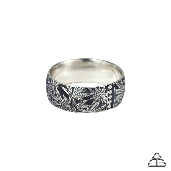 Cannabis Hand Engraved Band - Cannabis Jewelry Collection - Third Eye Assembly