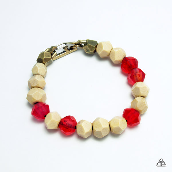 Lattice: Brass Chain Bracelet with Woolly Mammoth Ivory & Cherry Amber