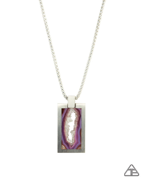 Crystal Dog Tag: Agate Geode Inlay Pendant