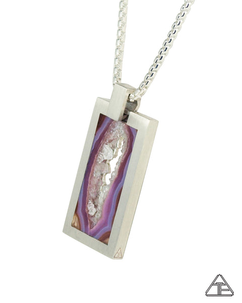 Crystal Dog Tag: Agate Geode Inlay Pendant