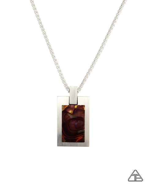 Mini Dog Tag: Fire Agate Inlay Pendant