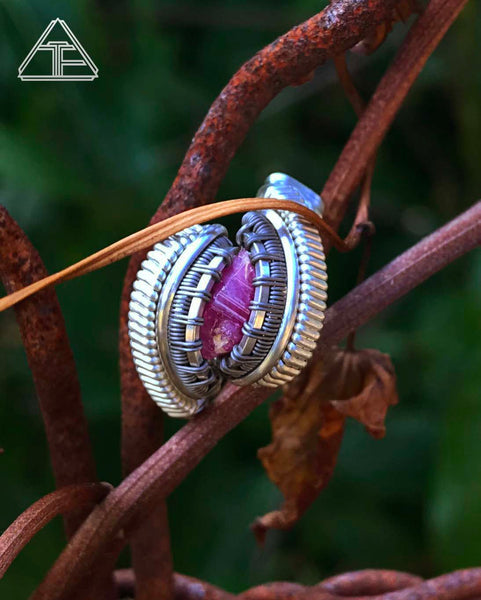 Size 4 - Ruby Sterling Silver & Titanium Wire Wrapped Ring