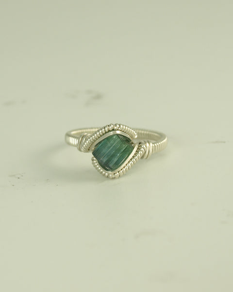 Size 7 - Indicolite Sterling Silver Wire Wrapped Ring