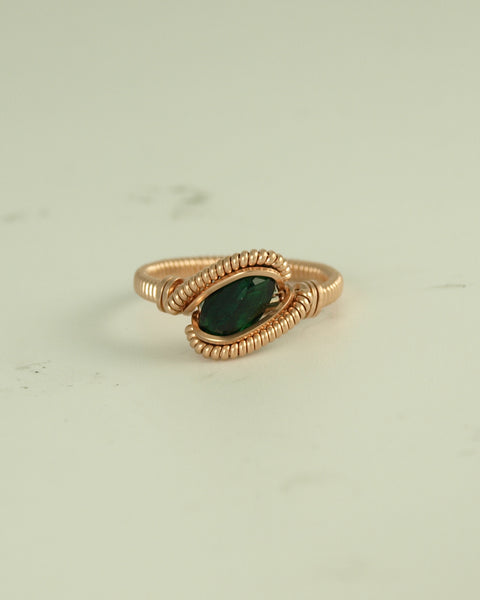 Size 6.5 - Green Tourmaline Rose Gold Wire Wrapped Ring
