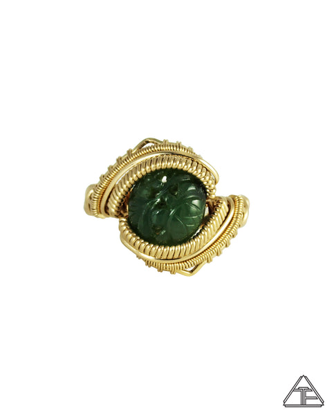 Size 9 - Jade Yellow Gold Wire Wrapped Ring