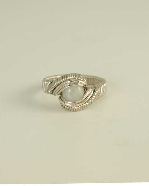 Size 8.5 - Moonstone Sterling Silver Wire Wrapped Ring