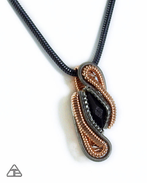Ebony Titanium and Rose Gold Wire Wrapped Pendant