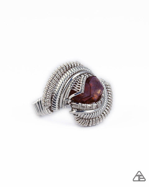 Size 8 - Vesper Peak Garnet Sterling Silver Wire Wrapped Ring