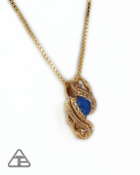 Yellow Gold + Silver Neon Blue Apatite Wire Wrapped Pendant