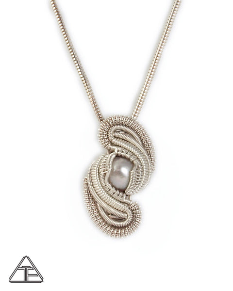 Pearl Sterling Silver Wire Wrapped Pendant