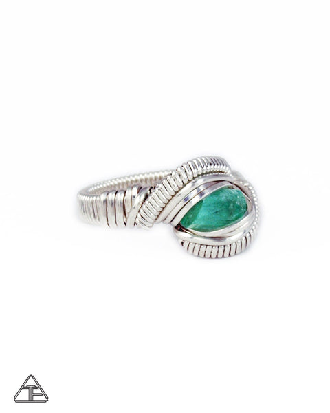 Size 6 - Emerald Sterling Silver Wire Wrapped Ring