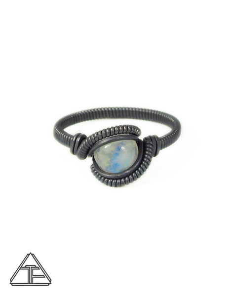 Size 8.5 - Moonstone Silver Wire Wrapped Ring