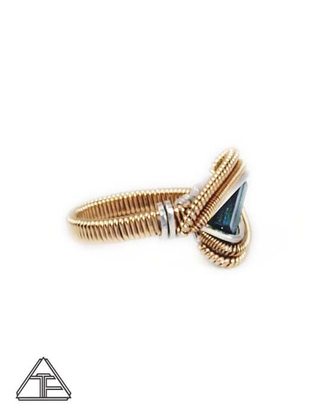 Size 6 - Tourmaline Yellow Gold and Silver Wire Wrapped Ring