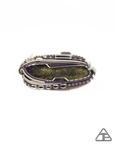 Size 12 and 13 - Moldavite Titanium + Sterling Wire Wrapped Double Ring