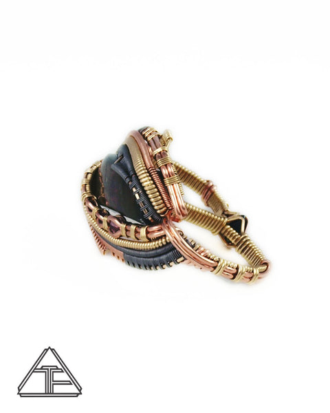 Size 9 and 10.5 - Labradorite Rose Gold Yellow Gold and Titanium Wire Wrapped Double Ring