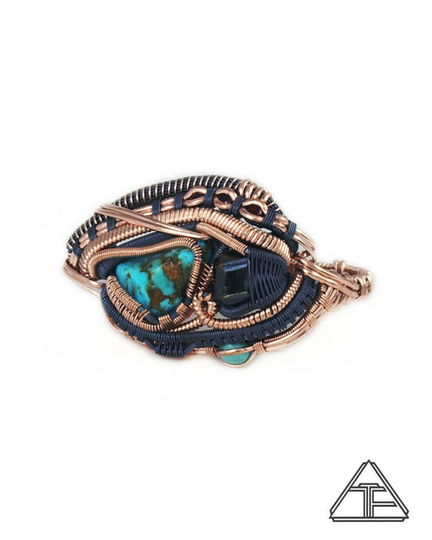 Size 9 and 10 - Turquoise Andradite Garnet Rose Gold and Silver Wire Wrapped Double Ring