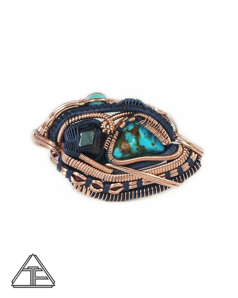 Size 9 and 10 - Turquoise Andradite Garnet Rose Gold and Silver Wire Wrapped Double Ring