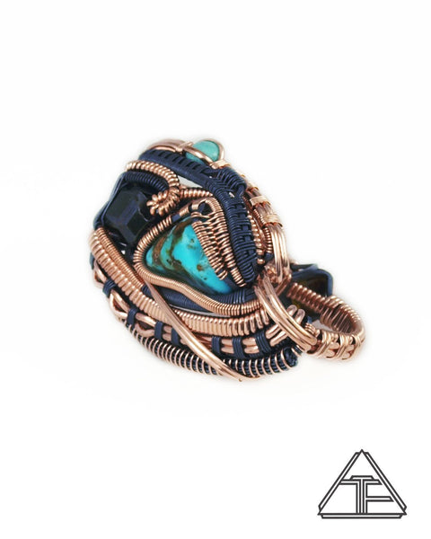 Size 9 and 10 - Turquoise Andradite Garnet Rose Gold and Silver Wire Wrapped Double Ring