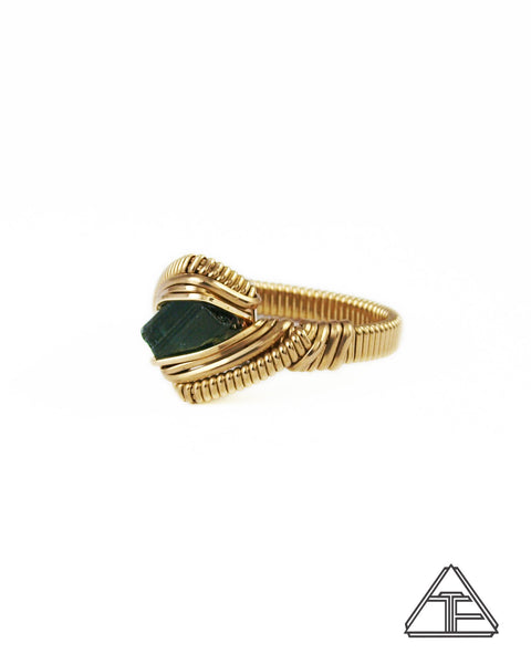 Size 7.5 - Tourmaline Yellow Gold Wire Wrapped Ring