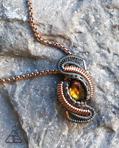 Sphene Rose Gold and Titanium Wire Wrapped Pendant