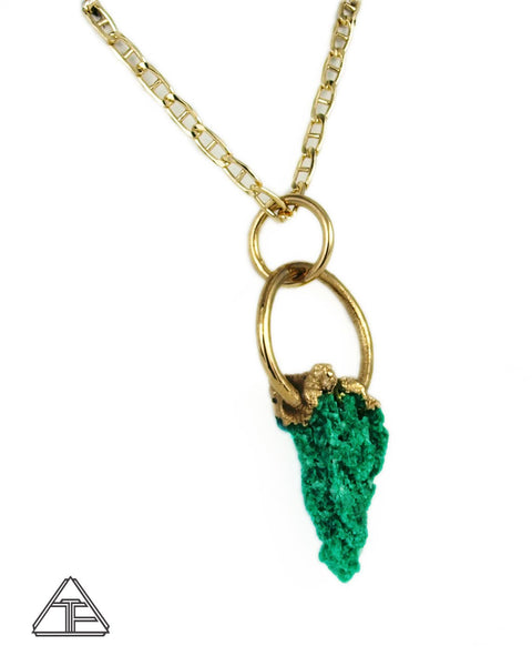 Raw Acid Etched Emerald 14K Yellow Gold Crystal Talisman Pendant