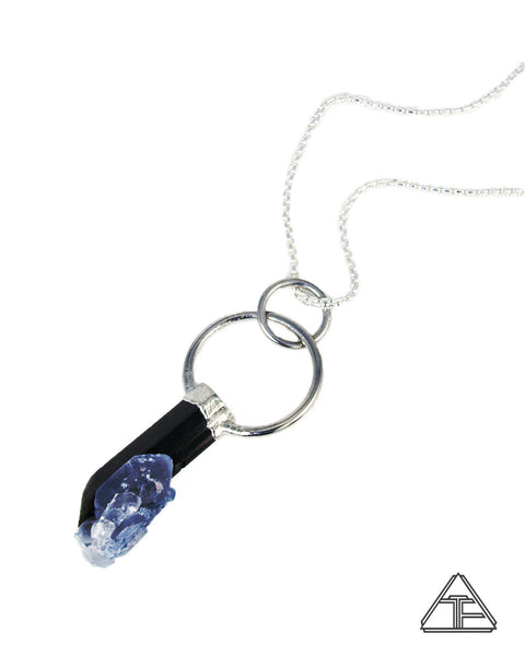Black Tourmaline with Blue Quartz Crystal Talisman Pendant