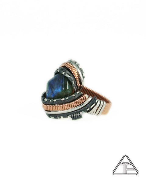 Size 9.5 - Labradorite Rose Gold and Titanium Wire Wrapped Ring