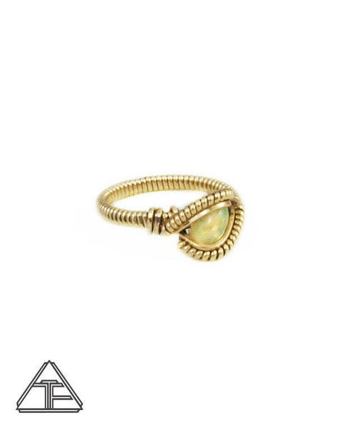 Size 4 - Opal and Yellow Gold Wire Wrapped Ring