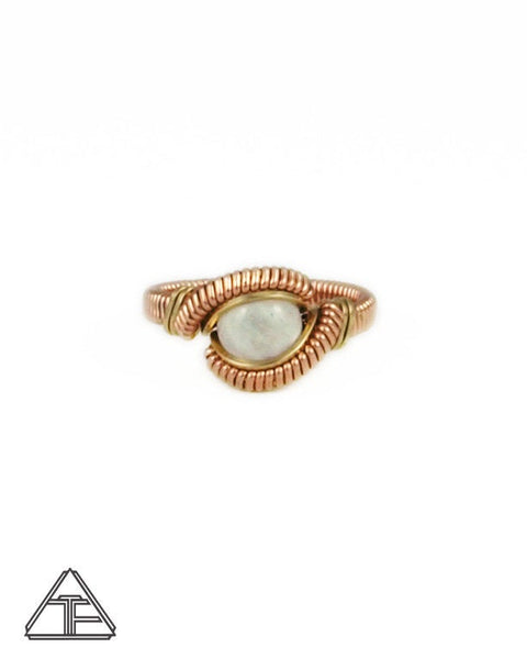 Size 6.5 - Moonstone Rose and Yellow Gold Wire Wrapped Ring