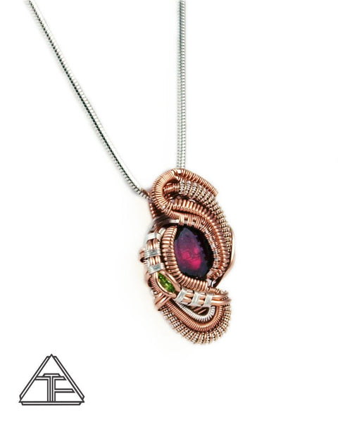 Watermelon Tourmaline Silver and Rose Gold Wire Wrapped Pendant