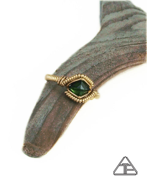 Size 6 - Tourmaline and Yellow Gold Wire Wrapped Ring
