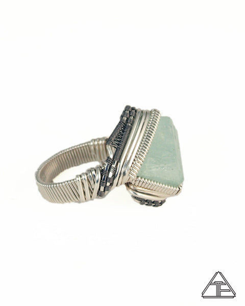 Size 10 - Aquamarine Titanium and Silver Wire Wrapped Ring