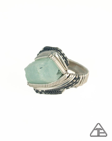 Size 10 - Aquamarine Titanium and Silver Wire Wrapped Ring