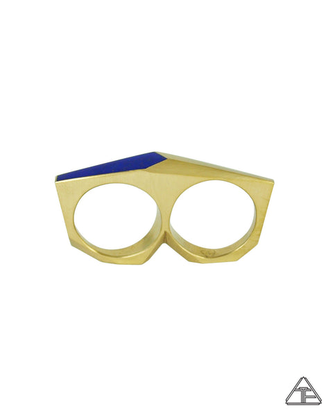 Lux Lattice: Inlay Lapis Lazuli Brass Double Finger Ring